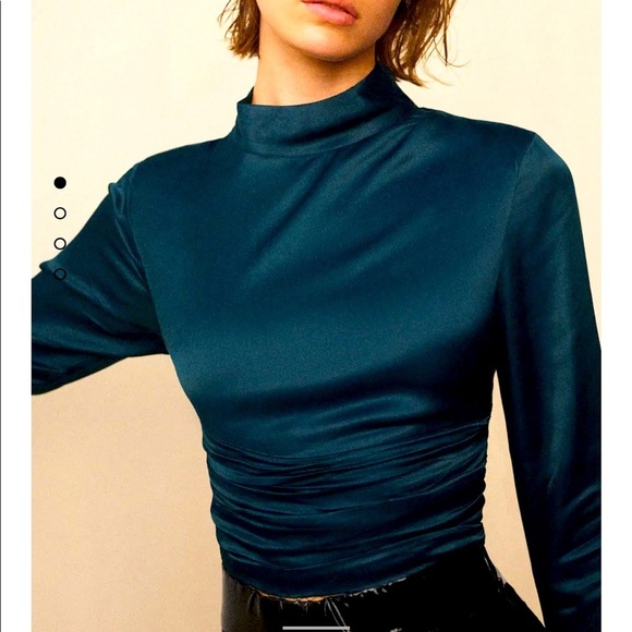 Zara | Satin Effect High Collar Blouse Teal S NWT - Picture 1 of 10